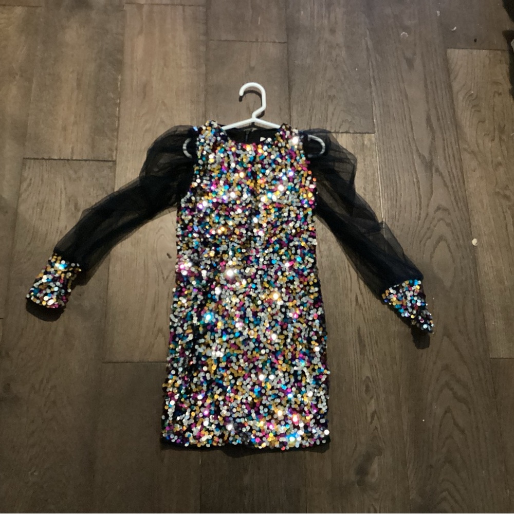Sequin Party Dress with Sheer Sleeves